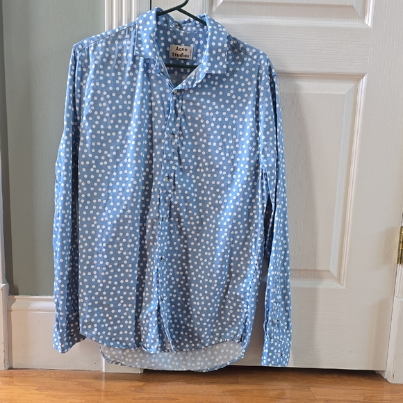 Acne Blue and White Polka Dot Shirt. Mens. NWOT - Picture 1 of 3